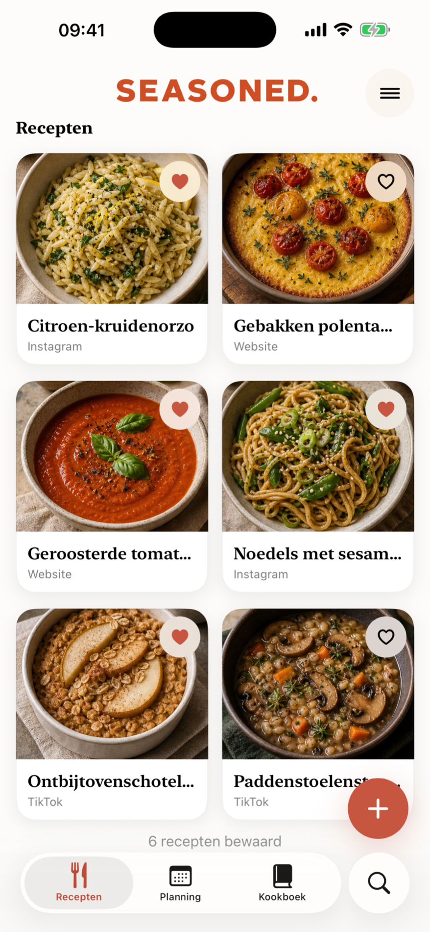 Receptenoverzicht in Seasoned